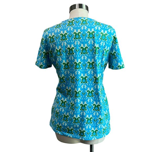 Talbots Ikat Blue & Cream Medallion Crewneck Cotton T Shirt Size M - Picture 3 of 8